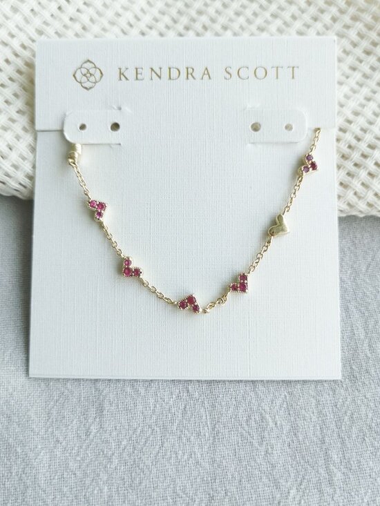 Kendra Scott Jewelry - Kendra Scott Haven Heart Gold Chain Bracelet - Pink Crystal